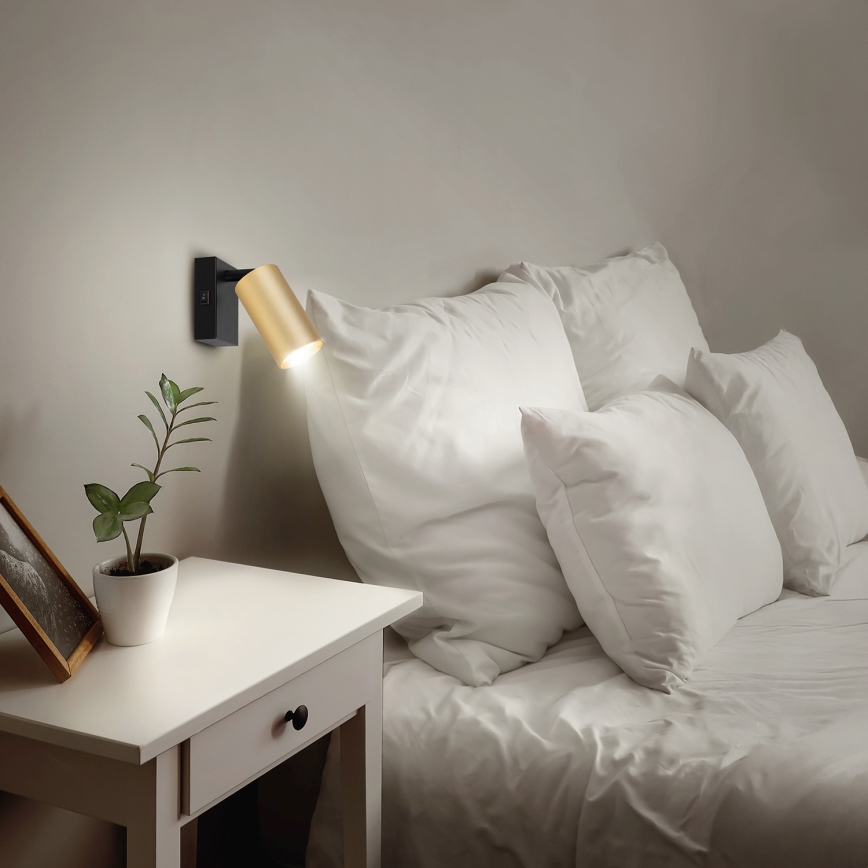Brilagi - LED RGBW Stmívatelné nástěnné bodové svítidlo s vypínačem SELE 1xGU10/4,8W/230V 3000K černá/zlatá + dálkové ovládání