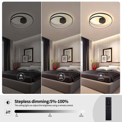 Brilagi - LED Stmívatelné stropní svítidlo TWISTER LED/48W/230V 3000-6000K pr. 50 cm černá + dálkové ovládání