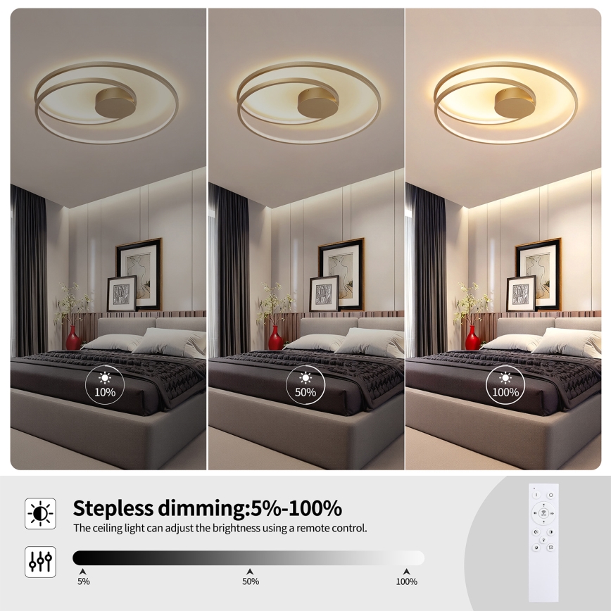 Brilagi - LED Stmívatelné stropní svítidlo TWISTER LED/75W/230V 3000-6000K pr. 70 cm zlatá + dálkové ovládání