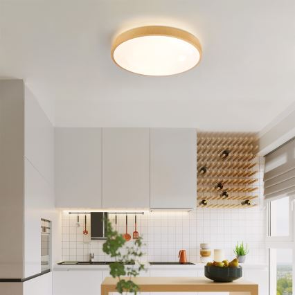 Brilagi - LED Stmívatelné stropní svítidlo GLASS POOL DOUBLE LED/48W/230V 3000-6000K 40 cm dekor dřeva + dálkové ovládání