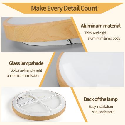 Brilagi - LED Stmívatelné stropní svítidlo GLASS POOL DOUBLE LED/48W/230V 3000-6000K 40 cm dekor dřeva + dálkové ovládání