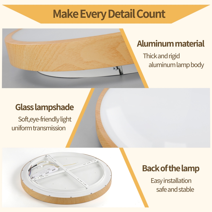 Brilagi - LED Stmívatelné stropní svítidlo GLASS POOL DOUBLE LED/80W/230V 3000-6000K 60 cm dekor dřeva + dálkové ovládání