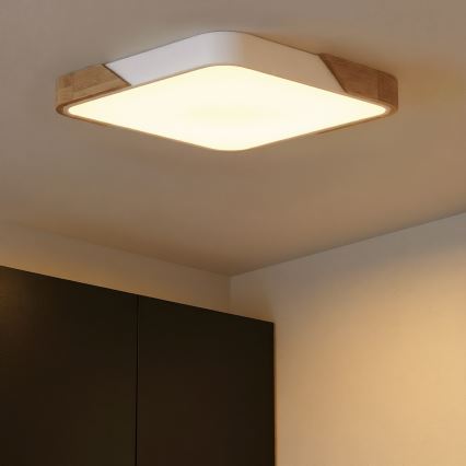 Brilagi - LED Stmívatelné stropní svítidlo PILANA LED/48W/230V 3000-6500K dub/bílá 56x56 cm + dálkové ovládání