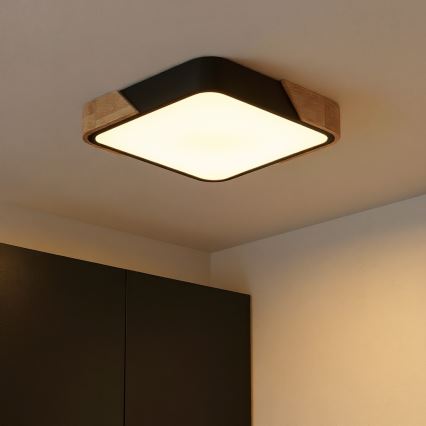 Brilagi - LED Stmívatelné stropní svítidlo PILANA LED/48W/230V 3000-6500K dub/černá 42x42 cm + dálkové ovládání