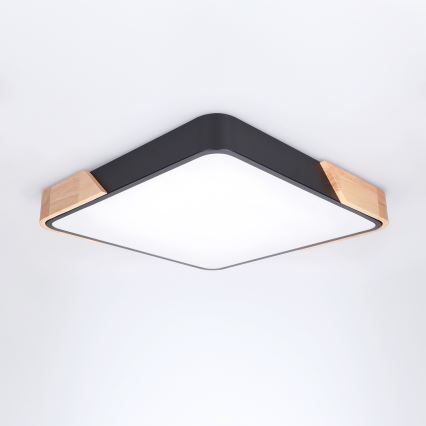 Brilagi - LED Stmívatelné stropní svítidlo PILANA LED/48W/230V 3000-6500K dub/černá 42x42 cm + dálkové ovládání