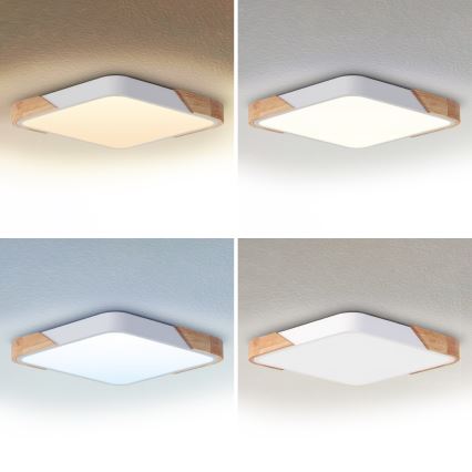 Brilagi - LED Stmívatelné stropní svítidlo PILANA LED/60W/230V 3000-6500K dub/bílá 56x56 cm + dálkové ovládání