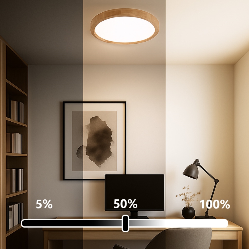 Brilagi - LED Stmívatatelné stropní svítidlo WOODROUND LED/30W/230V 3000-6000K pr. 40 cm dřevo CRI 90 + dálkové ovládání