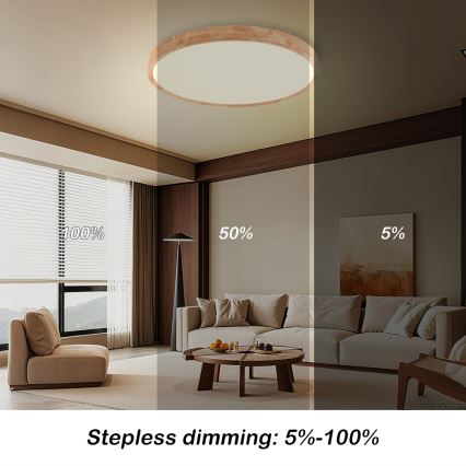 Brilagi - LED Stmívatatelné stropní svítidlo WOODROUND LED/40W/230V 3000-6000K pr. 60 cm dřevo CRI 90 + dálkové ovládání