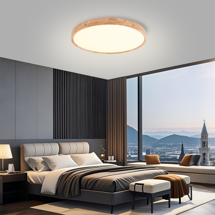 Brilagi - LED Stmívatatelné stropní svítidlo WOODROUND LED/40W/230V 3000-6000K pr. 60 cm dřevo CRI 90 + dálkové ovládání