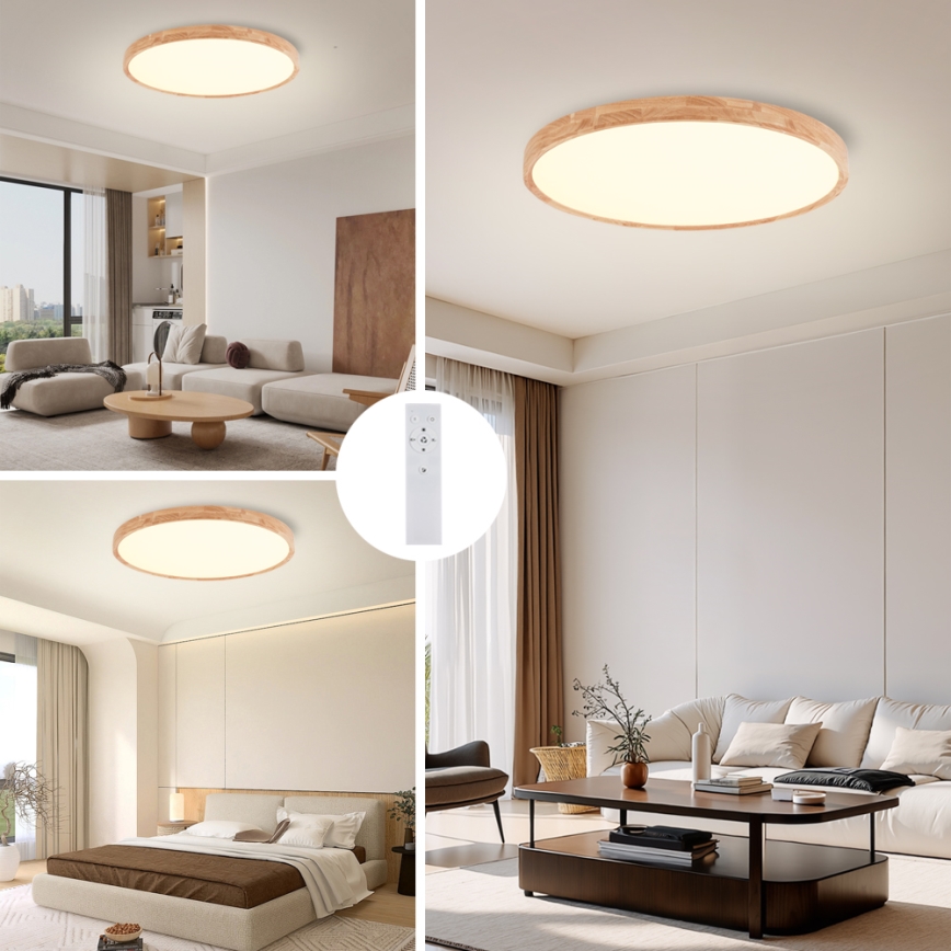 Brilagi - LED Stmívatelné stropní svítidlo WOODROUND LED/70W/230V 3000-6000K pr. 80 cm dřevo CRI 90 + dálkové ovládání