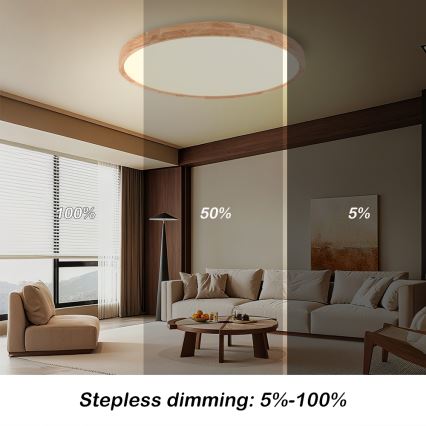 Brilagi - LED Stmívatelné stropní svítidlo WOODROUND LED/70W/230V 3000-6000K pr. 80 cm dřevo CRI 90 + dálkové ovládání