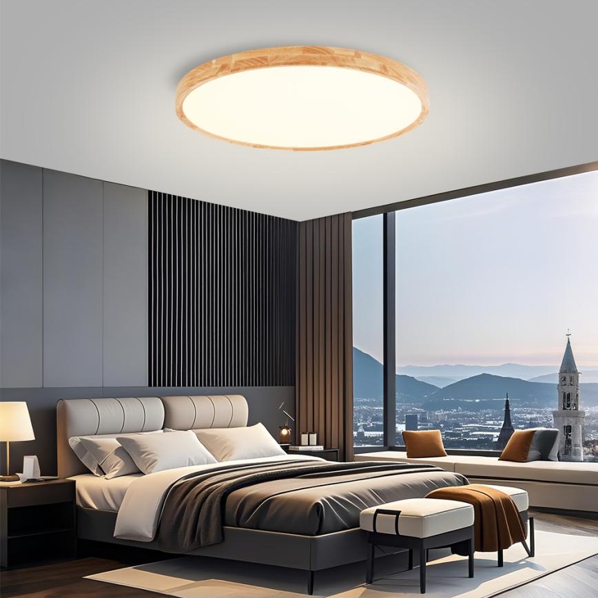 Brilagi - LED Stmívatelné stropní svítidlo WOODROUND LED/70W/230V 3000-6000K pr. 80 cm dřevo CRI 90 + dálkové ovládání