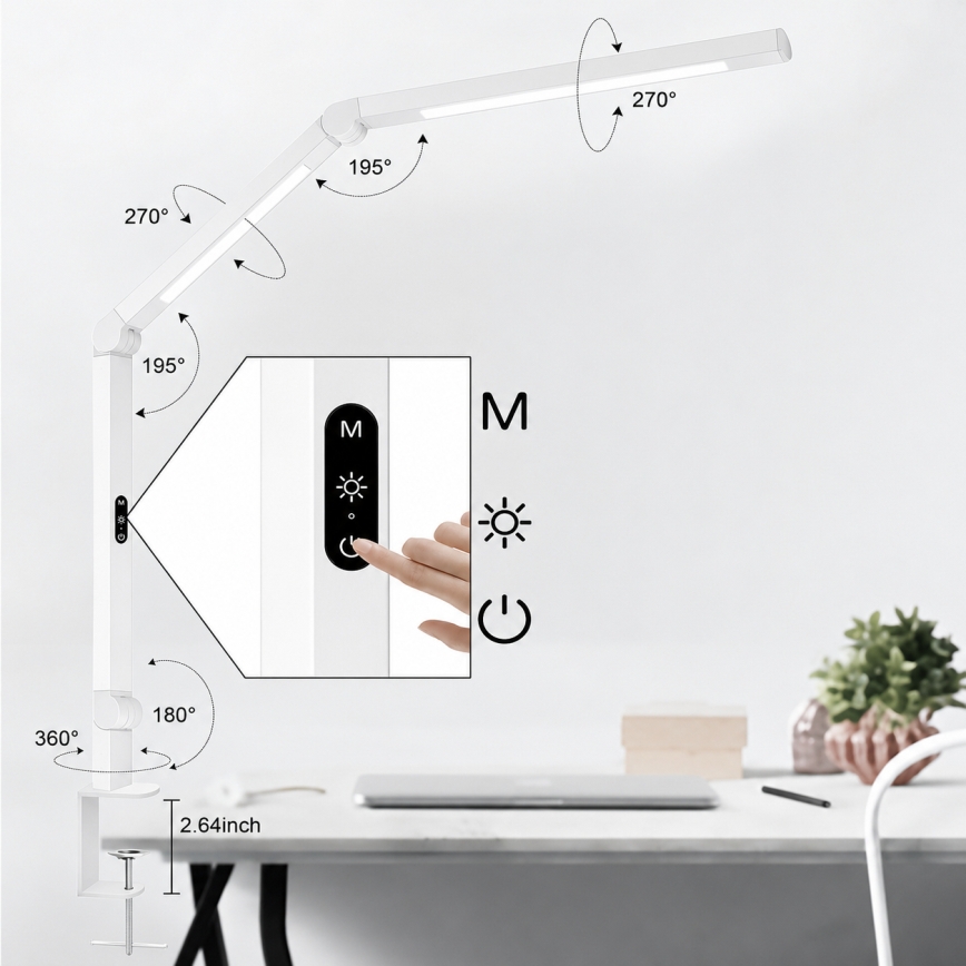 Brilagi - LED Stmívatelná dotyková flexibilní stolní lampa VARIO LED/12W/230V 3000/4000/5000/6500K CRI 92 bílá