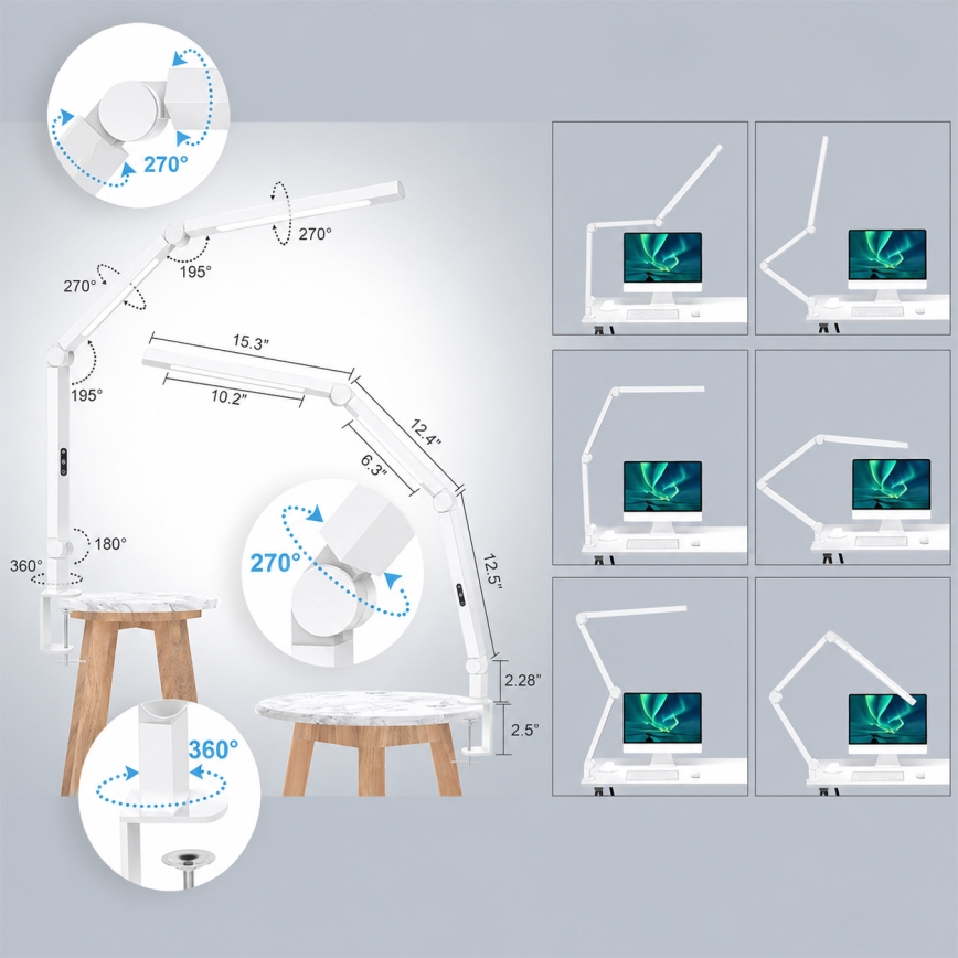 Brilagi - LED Stmívatelná dotyková flexibilní stolní lampa VARIO LED/12W/230V 3000/4000/5000/6500K CRI 92 bílá