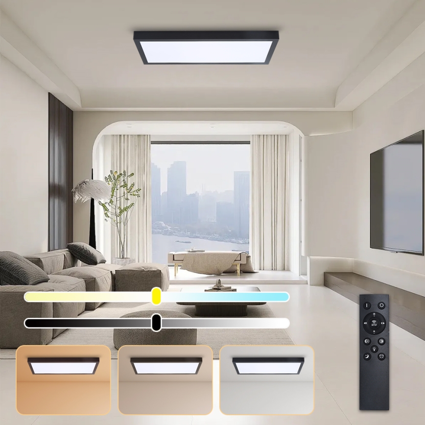 Brilagi - LED Stmívatelné koupelnové stropní svítidlo FRAME SMART LED/30W/230V 30x60 cm 3000-6000K  IP44 černá  + dálkové ovládání