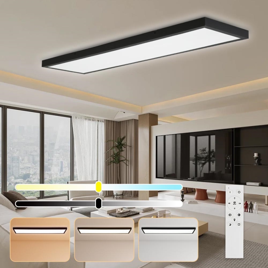 Brilagi - LED Stmívatelné koupelnové stropní svítidlo FRAME SMART LED/50W/230V 30x120 cm 3000-6000K IP44 černá + dálkové ovládání