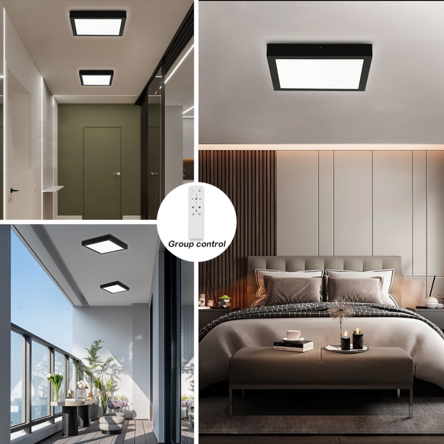 Brilagi - LED Stmívatelné koupelnové stropní svítidlo FRAME SMART LED/24W/230V 30x30 cm 3000-6000K IP44 černá + dálkové ovládání