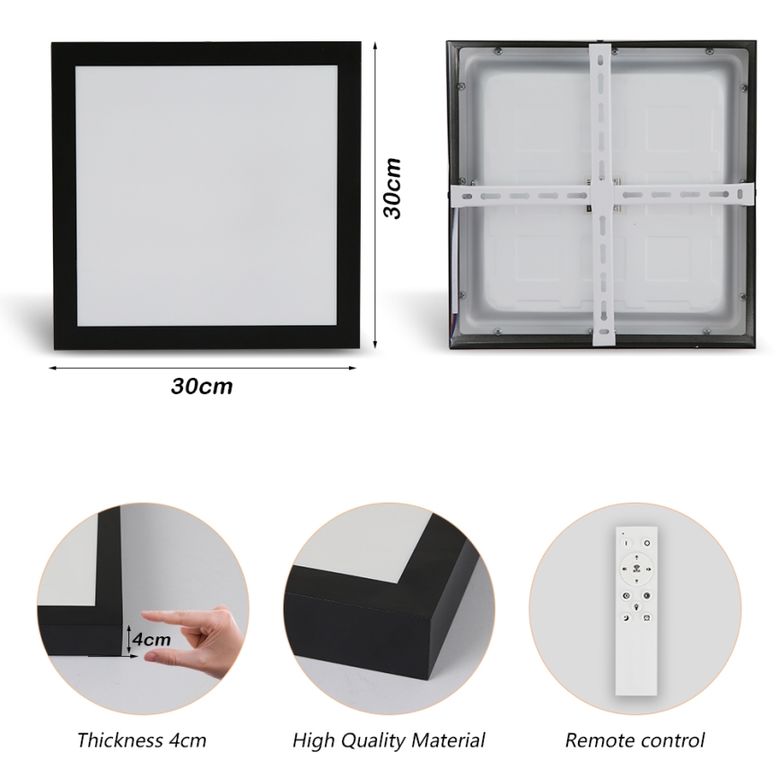 Brilagi - LED Stmívatelné koupelnové stropní svítidlo FRAME SMART LED/24W/230V 30x30 cm 3000-6000K IP44 černá + dálkové ovládání