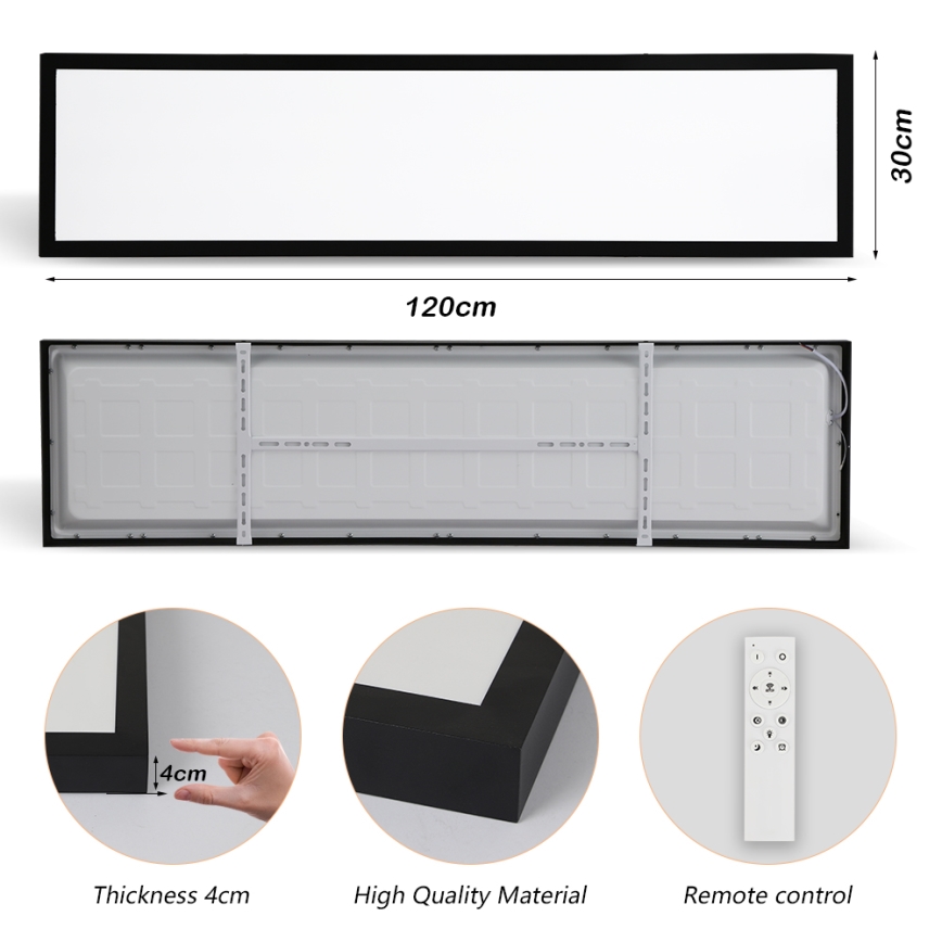 Brilagi - LED Stmívatelné koupelnové stropní svítidlo FRAME SMART LED/50W/230V 30x120 cm 3000-6000K IP44 černá + dálkové ovládání