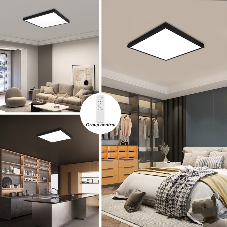 Brilagi - LED Stmívatelné koupelnové stropní svítidlo FRAME SMART LED/50W/230V 60x60 cm 3000-6000K IP44 černá + dálkové ovládání