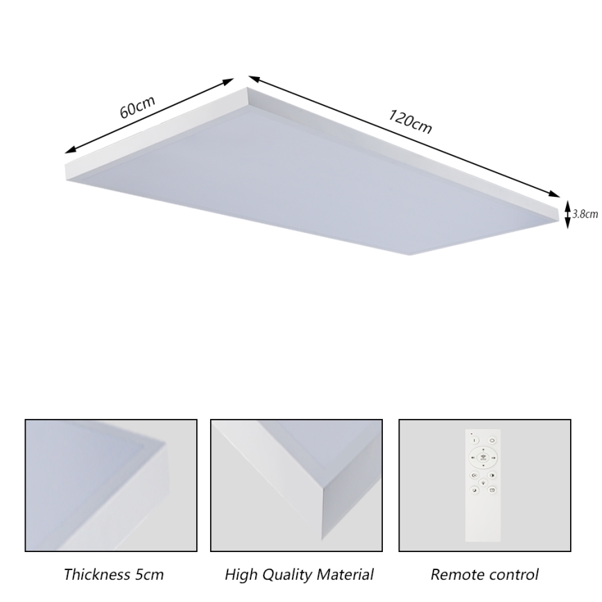 Brilagi - LED Stmívatelné koupelnové stropní svítidlo FRAME SMART LED/96W/230V 120x60 cm 3000-6000K IP44 bílá + dálkové ovládání