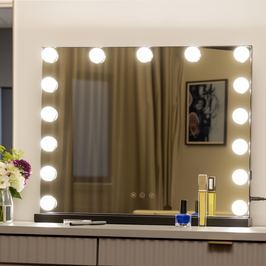 Brilagi - LED Stmívatelné make-up zrcadlo HOLLYWOOD LED/15W/230V 3000/4000/6500K černá