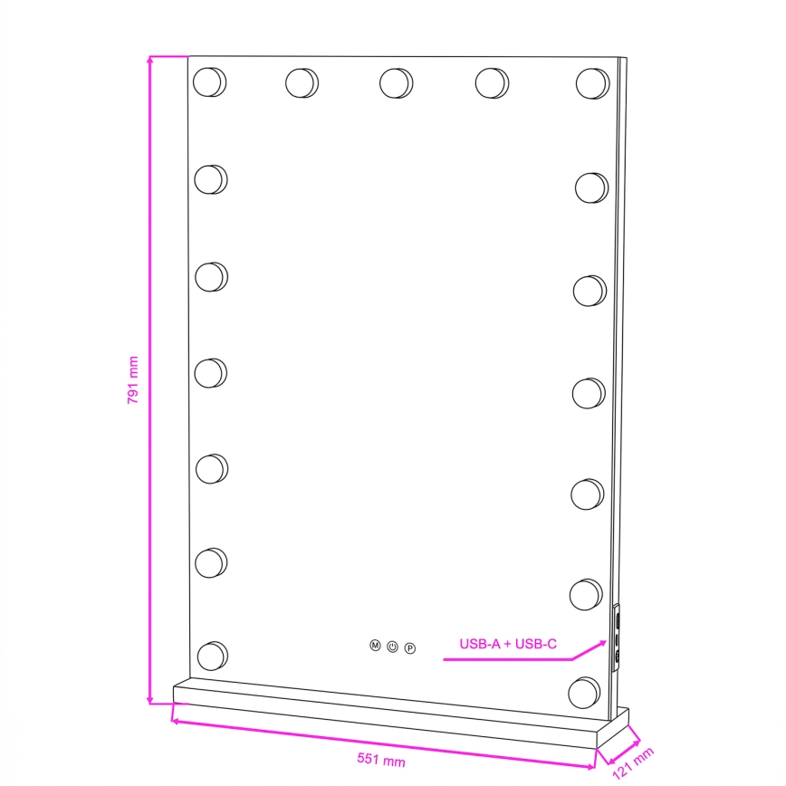 BRILAGI - LED Stmívatelné make-up zrcadlo HOLLYWOOD LED/15W/230V CCT + 2x USB 55x77 cm bílá