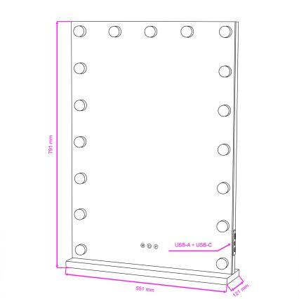 BRILAGI - LED Stmívatelné make-up zrcadlo HOLLYWOOD LED/15W/230V CCT + 2x USB 55x77 cm černá