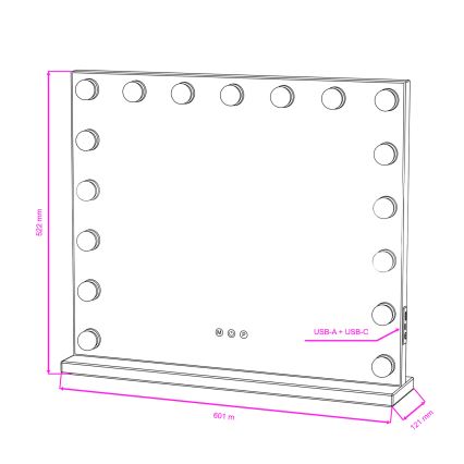 BRILAGI - LED Stmívatelné make-up zrcadlo HOLLYWOOD LED/15W/230V CCT + 2x USB 60x50 cm bílá
