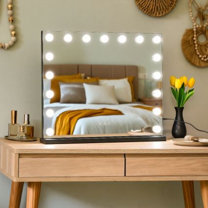 BRILAGI - LED Stmívatelné make-up zrcadlo HOLLYWOOD LED/15W/230V CCT + 2x USB 60x50 cm černá