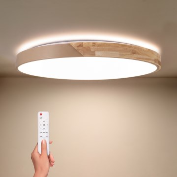 BRILAGI - LED Stmívatelné stropní svítidlo PILANA LED/72W/230V 3000-6500K dub/béžová pr. 80 cm + dálkové ovládání