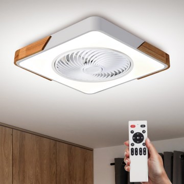 Brilagi - LED Stmívatelné stropní svítidlo s ventilátorem LED/30W/230V 3000-6500K bílá/dub + dálkové ovládání