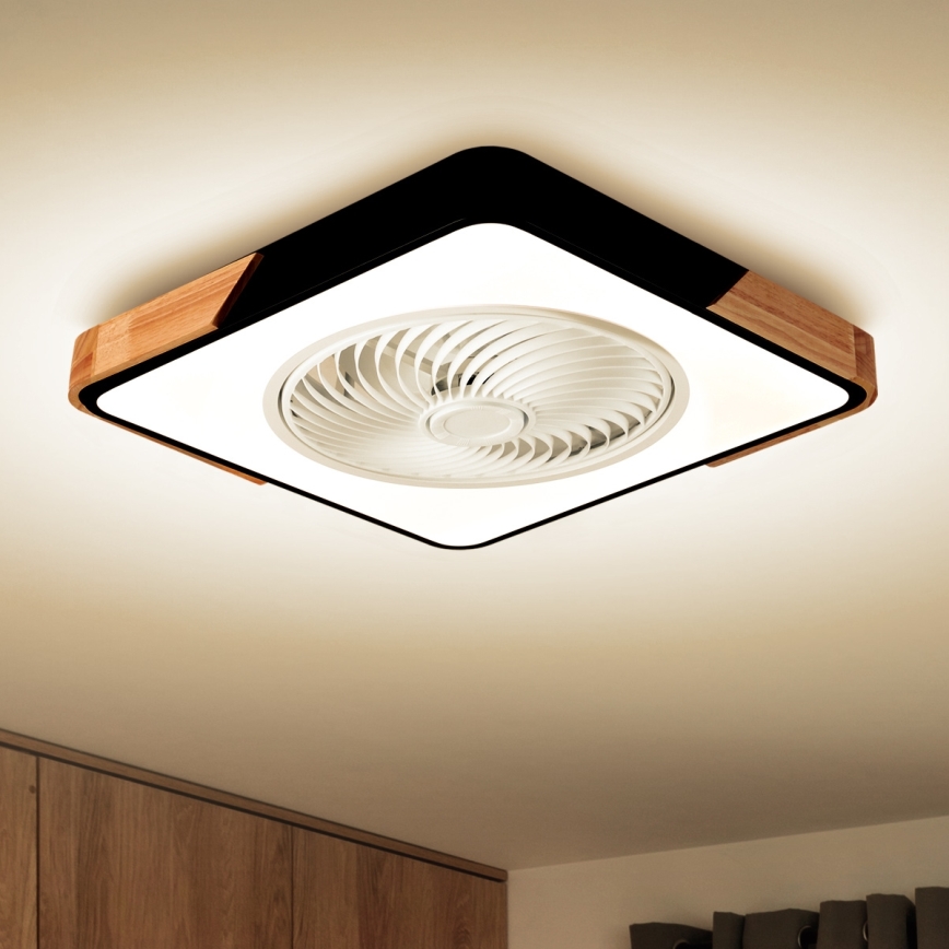 Brilagi - LED Stmívatelné stropní svítidlo s ventilátorem LED/30W/230V 3000-6500K černá/dub + dálkové ovládání