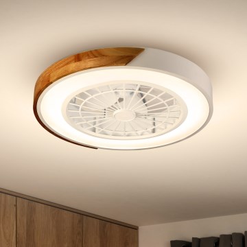 Brilagi - LED Stmívatelné stropní svítidlo s ventilátorem LED/30W/230V 3000-6500K pr. 50 cm bílá/dub + dálkové ovládání