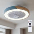Brilagi - LED Stmívatelné stropní svítidlo s ventilátorem LED/38W/230V 3000-6500K 3000-6500K pr. 50 cm modrá/dub + dálkové ovládání