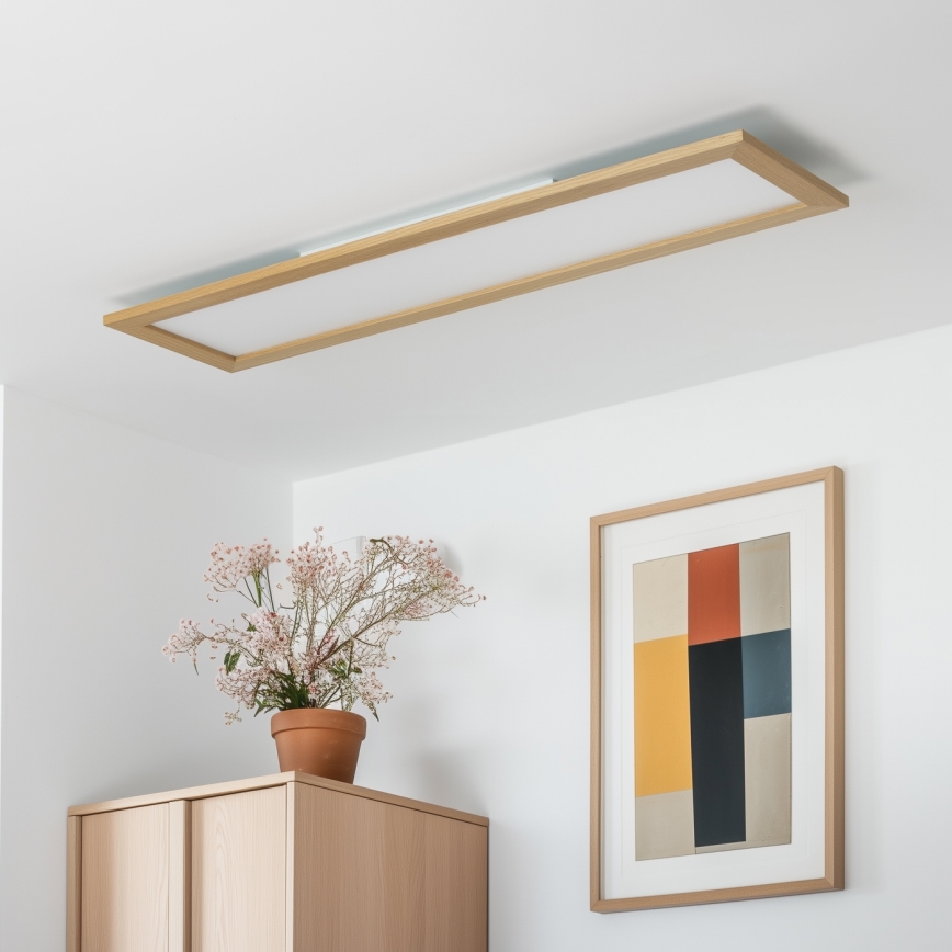 Brilagi - LED Stmívatelné stropní svítidlo SLIMFRAME WOOD LED/58W/230V 124x34 cm 3000-6000K hnědá + dálkové ovládání