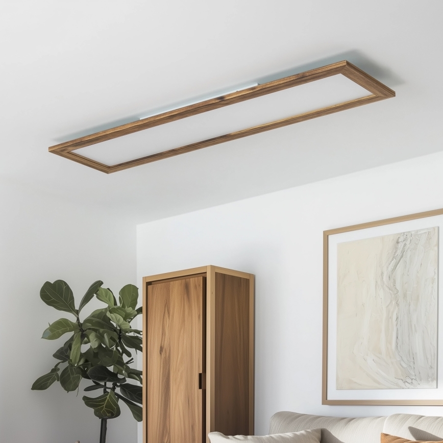 Brilagi - LED Stmívatelné stropní svítidlo SLIMFRAME WOOD LED/58W/230V 124x34 cm 3000-6000K hnědá + dálkové ovládání