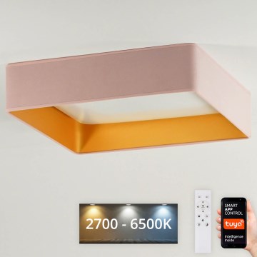 Brilagi - LED Stmívatelné stropní svítidlo VELVET SQUARE SMART LED/36W/230V 60x60 cm 2700-6500K Wi-Fi Tuya + dálkové ovládání růžová