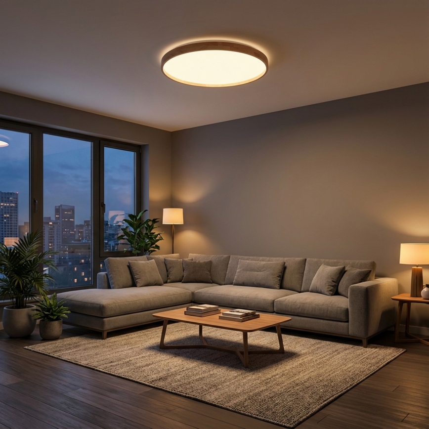 Brilagi - LED Stmívatelné stropní svítidlo ALSON LED/72W/230V 3000-6500K dub pr. 78 cm + dálkové ovládání
