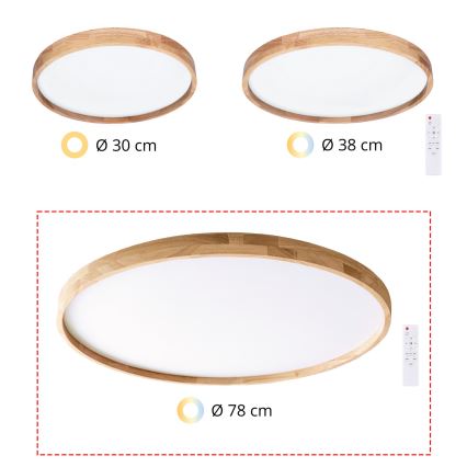 Brilagi - LED Stmívatelné stropní svítidlo ALSON LED/72W/230V 3000-6500K dub pr. 78 cm + dálkové ovládání