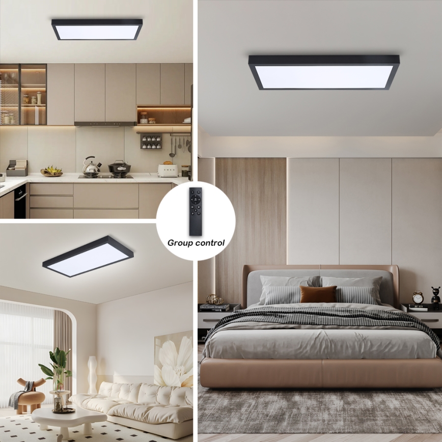 Brilagi - LED Stmívatelné koupelnové stropní svítidlo FRAME SMART LED/30W/230V 30x60 cm 3000-6000K  IP44 černá  + dálkové ovládání