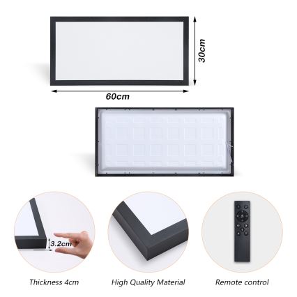 Brilagi - LED Stmívatelné koupelnové stropní svítidlo FRAME SMART LED/30W/230V 30x60 cm 3000-6000K  IP44 černá  + dálkové ovládání