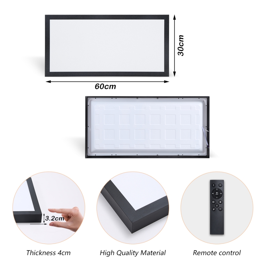 Brilagi - LED Stmívatelné koupelnové stropní svítidlo FRAME SMART LED/30W/230V 30x60 cm 3000-6000K  IP44 černá  + dálkové ovládání