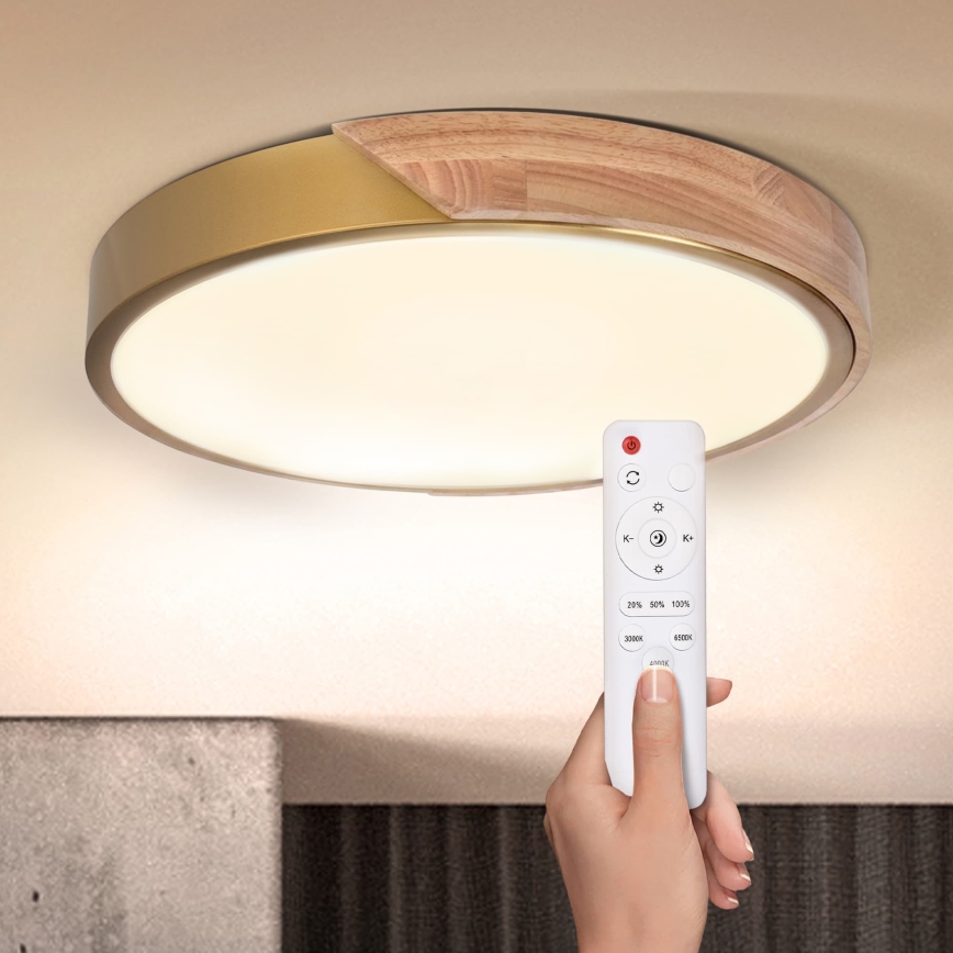 BRILAGI - LED Stmívatelné stropní svítidlo PILANA LED/48W/230V 3000-6500K dub/zlatá pr. 40 cm + dálkové ovládání
