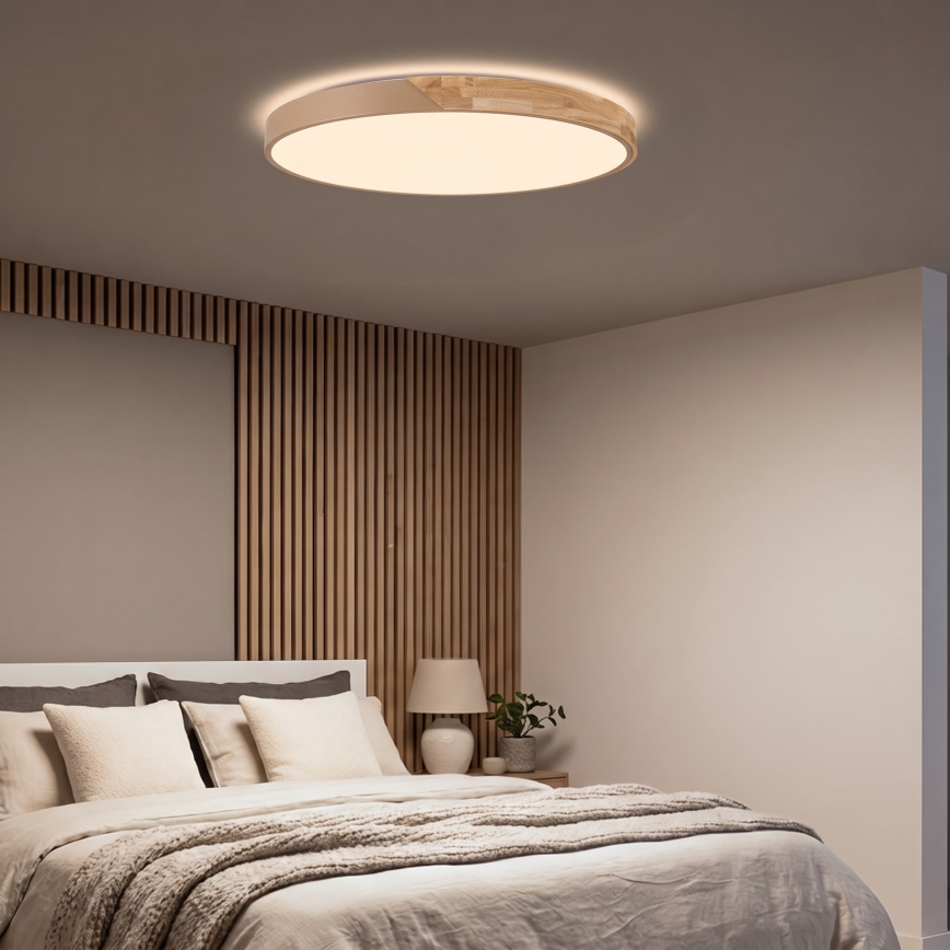 BRILAGI - LED Stmívatelné stropní svítidlo PILANA LED/72W/230V 3000-6500K dub/béžová pr. 80 cm + dálkové ovládání