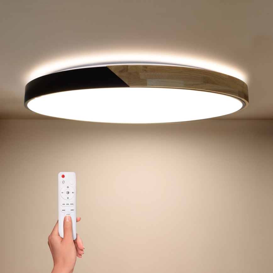 Brilagi - LED Stmívatelné stropní svítidlo PILANA LED/72W/230V 3000-6500K dub/černá pr. 80 cm + dálkové ovládání