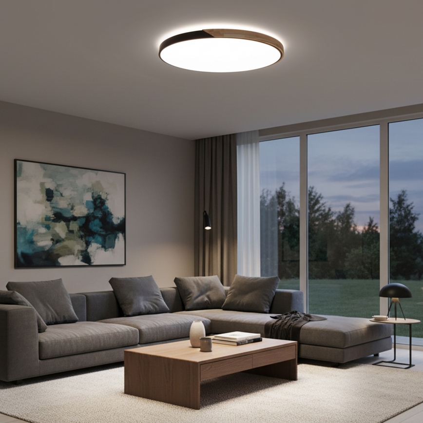 Brilagi - LED Stmívatelné stropní svítidlo PILANA LED/72W/230V 3000-6500K dub/černá pr. 80 cm + dálkové ovládání