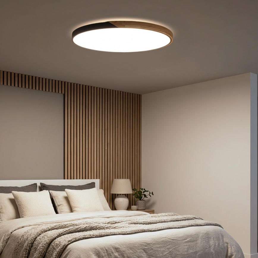 Brilagi - LED Stmívatelné stropní svítidlo PILANA LED/72W/230V 3000-6500K dub/černá pr. 80 cm + dálkové ovládání