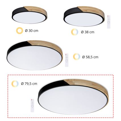 Brilagi - LED Stmívatelné stropní svítidlo PILANA LED/72W/230V 3000-6500K dub/černá pr. 80 cm + dálkové ovládání