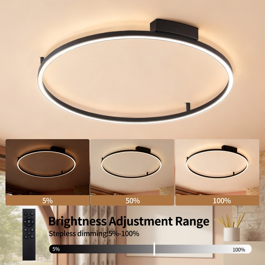Brilagi - LED Stmívatelné stropní svítidlo PORTOFINO LED/60W/230V 3000-6000K pr. 80 cm černá + dálkové ovládání